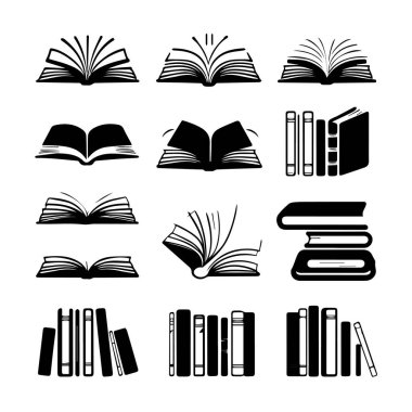 Siyah ve beyaz kitap simgeleri koleksiyonu