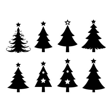 Yıldızlı sekiz siyah siluet Noel ağacı