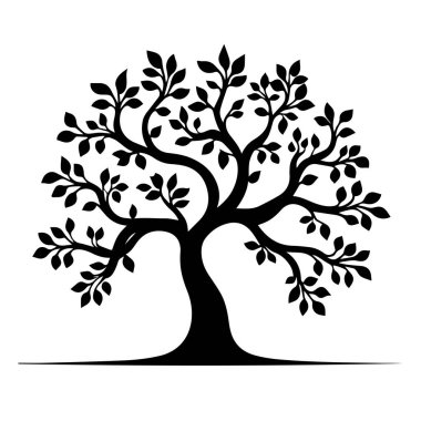 Dolu yapraklı, yemyeşil bir ağacın siyah silueti.