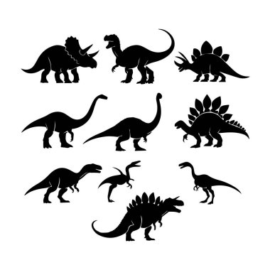 Siyah siluet dinozor koleksiyonu