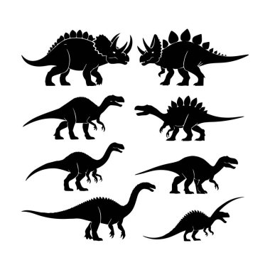 Siyah siluet dinozor koleksiyonu