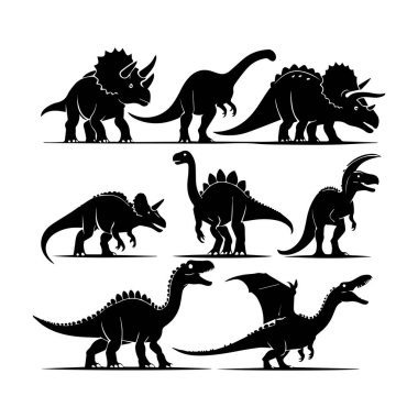 Siyah siluet dinozor koleksiyonu