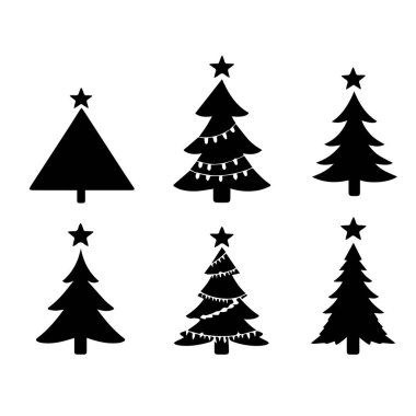 Altı basit siyah noel ağacı silueti