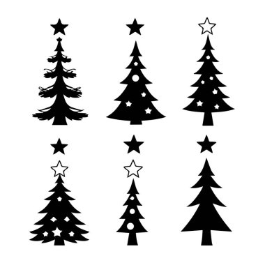 Altı basit siyah siluet noel ağacı