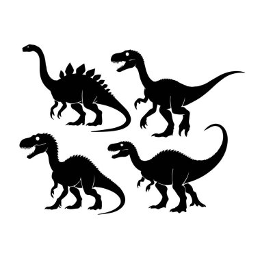 Farklı dinozorların dört siyah silueti.