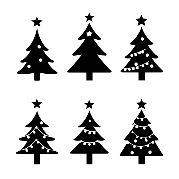 Yıldızlı altı siyah siluet Noel ağacı