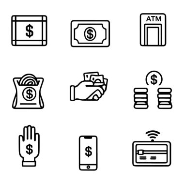 Dokuz finans simgesi silueti ayarlandı