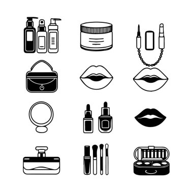 Güzellik ürünleri simgeleri siluet seti