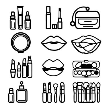 Makyaj simgeleri silueti vektör çizimi