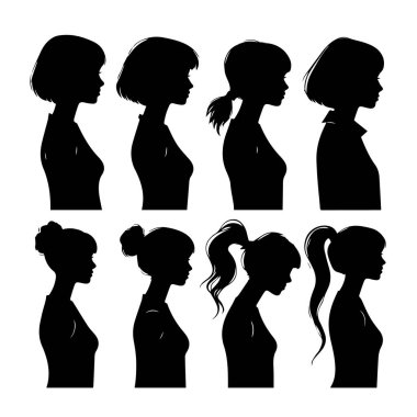 Sekiz kadın saç stili siluet profil görünümü