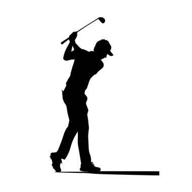 Golf sopası silueti sallayan golfçü.