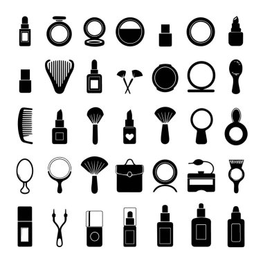 Makyaj ve güzellik araçları siluet simgeleri