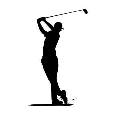 Golf sopası silueti sallayan golfçü.