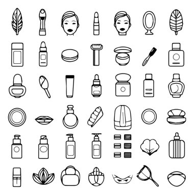 Güzellik ürünü simgeleri siluet seti
