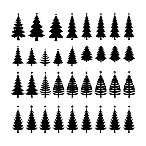 Noel ağacı siluetleri koleksiyonu silueti ayarlandı