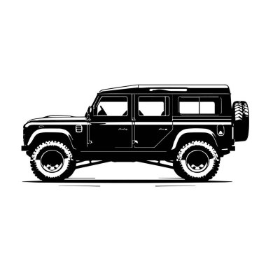 Klasik bir Land Rover 'ın siyah beyaz çizimi