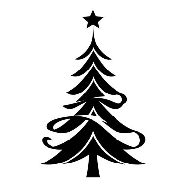 Yıldızlı ve kıvrımlı stilize edilmiş siyah Noel ağacı