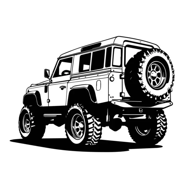 Klasik bir off road aracının siyah beyaz çizimi