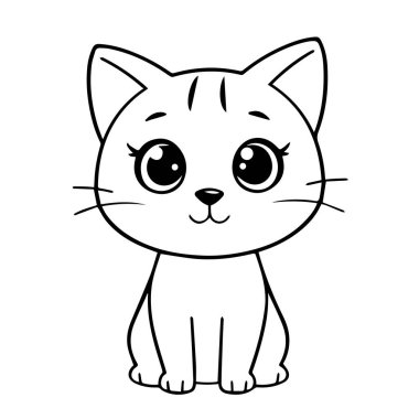 Beyaz arkaplan çizim vektöründe izole edilmiş şirin çizgi film kedisi