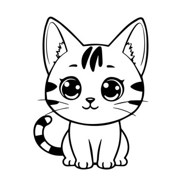 Beyaz arkaplanda izole edilmiş şirin çizgi film kedisi.