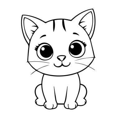 Beyaz arka planda izole edilmiş şirin çizgi film kedisi.