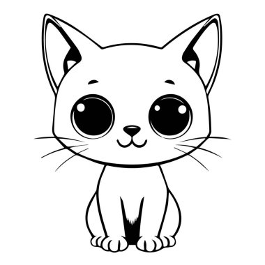 Beyaz arkaplanda izole edilmiş şirin çizgi film kedisi.