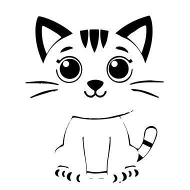 Beyaz arkaplan çizim vektöründe izole edilmiş şirin çizgi film kedisi