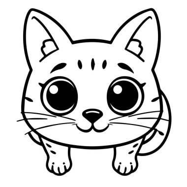 Beyaz arka planda izole edilmiş şirin çizgi film kedisi, sevimli kedi resmi.