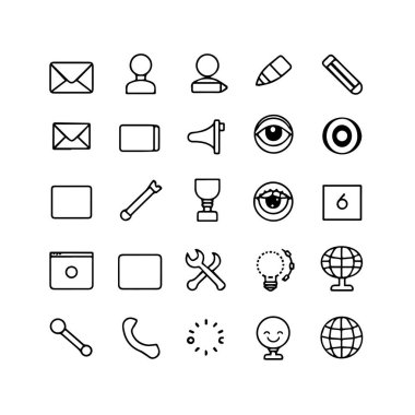 Beyaz arkaplanda izole edilmiş arayüz simgelerinin koleksiyonu