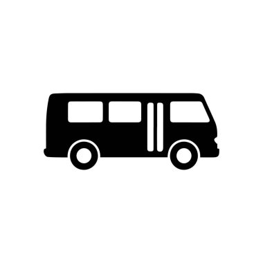Küçük bir yolcu otobüsü simgesinin basit siyah silüeti