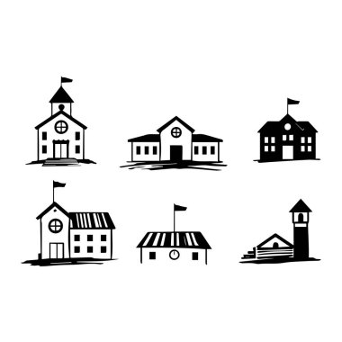 Basit siyahi okul binası simgeleri koleksiyonu