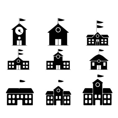 Dokuz basit siyah okul binası simgesi