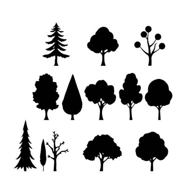 Tasarım için 12 siyah ağaç silueti koleksiyonu