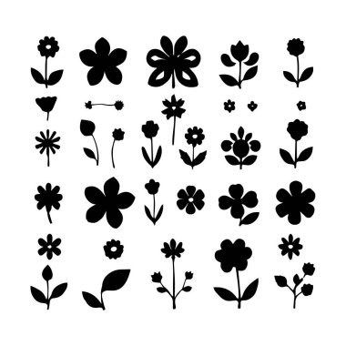 Basit siyah çiçek siluetleri koleksiyonu