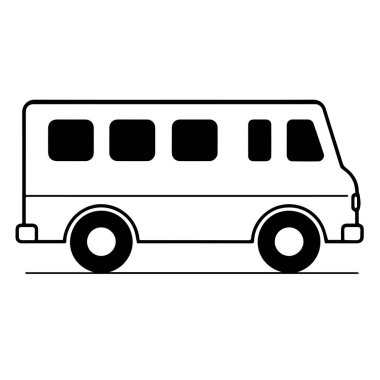 Küçük bir yolcu otobüsünün basit siyah beyaz çizimi