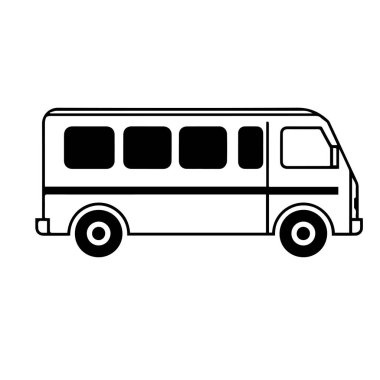 Küçük bir otobüsün basit siyah beyaz çizimi
