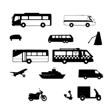 Siyah siluet koleksiyonu ulaşım simgeleri