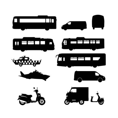 Ulaşım siluetleri koleksiyonu çeşitli araçlar