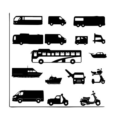 Siyah siluet taşıma simgelerinin koleksiyonu