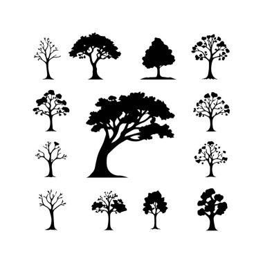 12 basit siyah ağaç silueti koleksiyonu