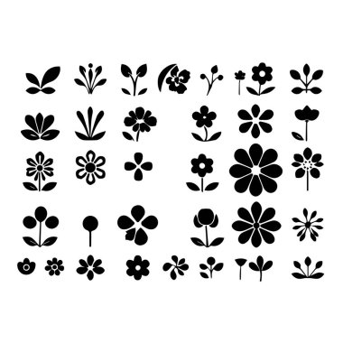Otuz siyah çiçek ve bitki simgesi koleksiyonu