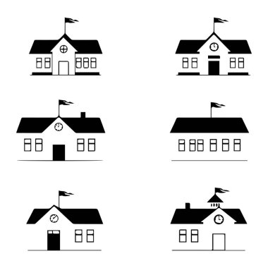 Altı siyah-beyaz okul binası simgesi