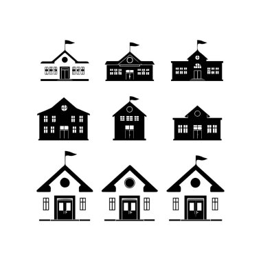 Dokuz basit siyah beyaz okul binası simgesi