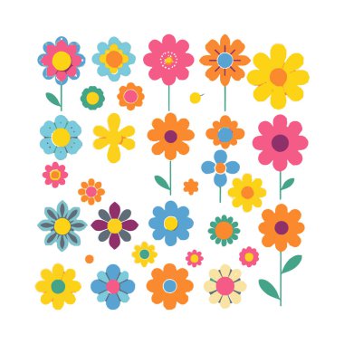 Renkli retro çiçekli düz dizayn koleksiyonu