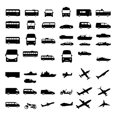 Siyah siluet koleksiyonu ulaşım simgeleri