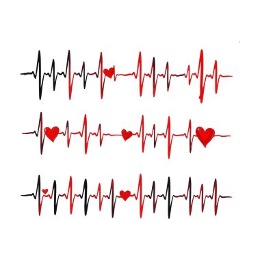 Kalpleri olan üç kırmızı ve siyah kalp atışı.