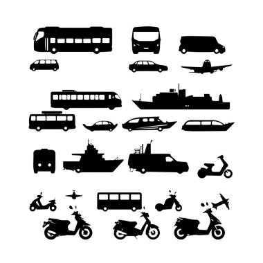 Siyah siluet koleksiyonu nakliye araçları