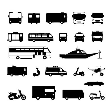 Siyah siluet taşıma simgelerinin koleksiyonu