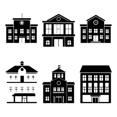 Farklı bina stillerinden altı siyah siluet