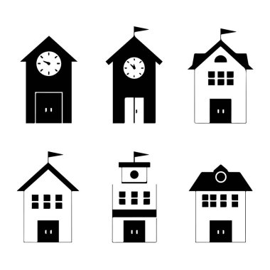 Altı basit siyah beyaz okul binası simgesi